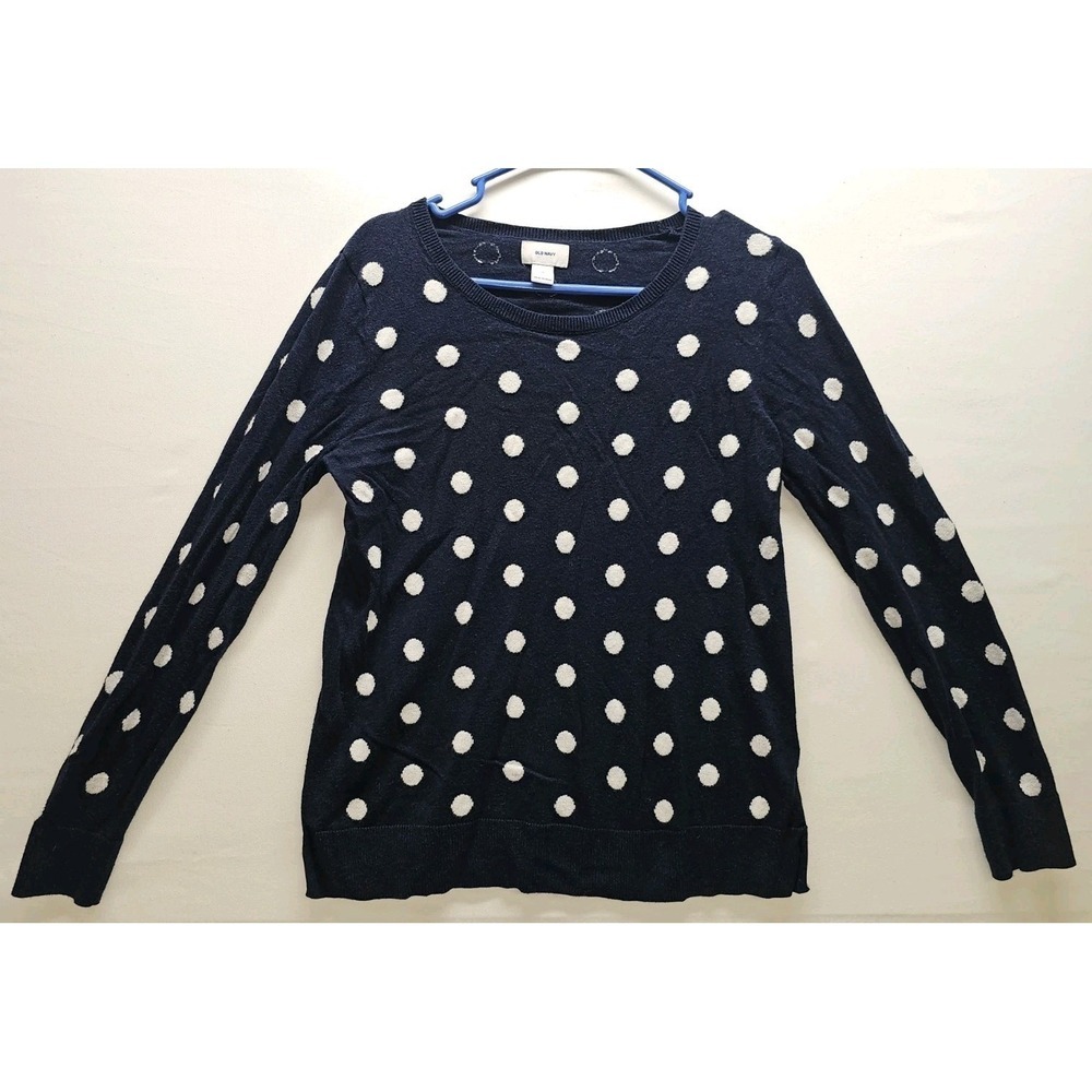 OLD NAVY SZ M Navy White Polka Dots Pullover Sweater Coquette Spring Basics